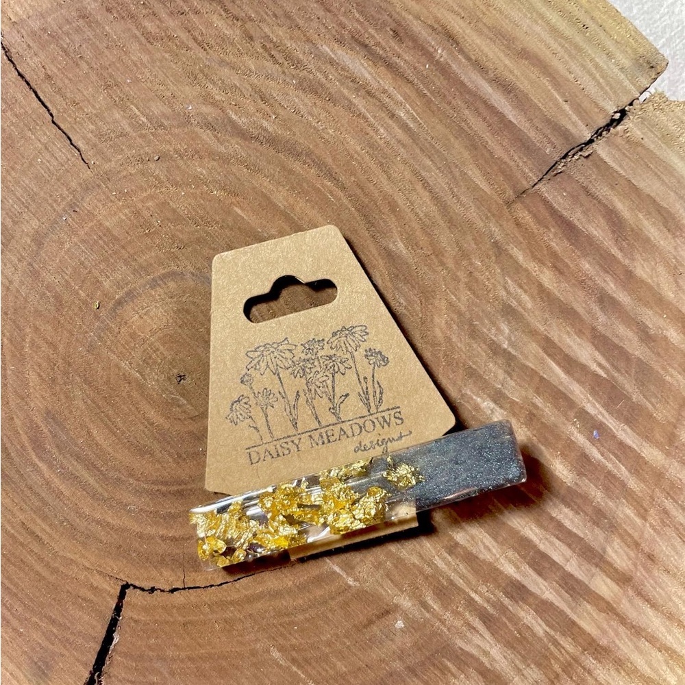 handmade resin black & gold hair clip
